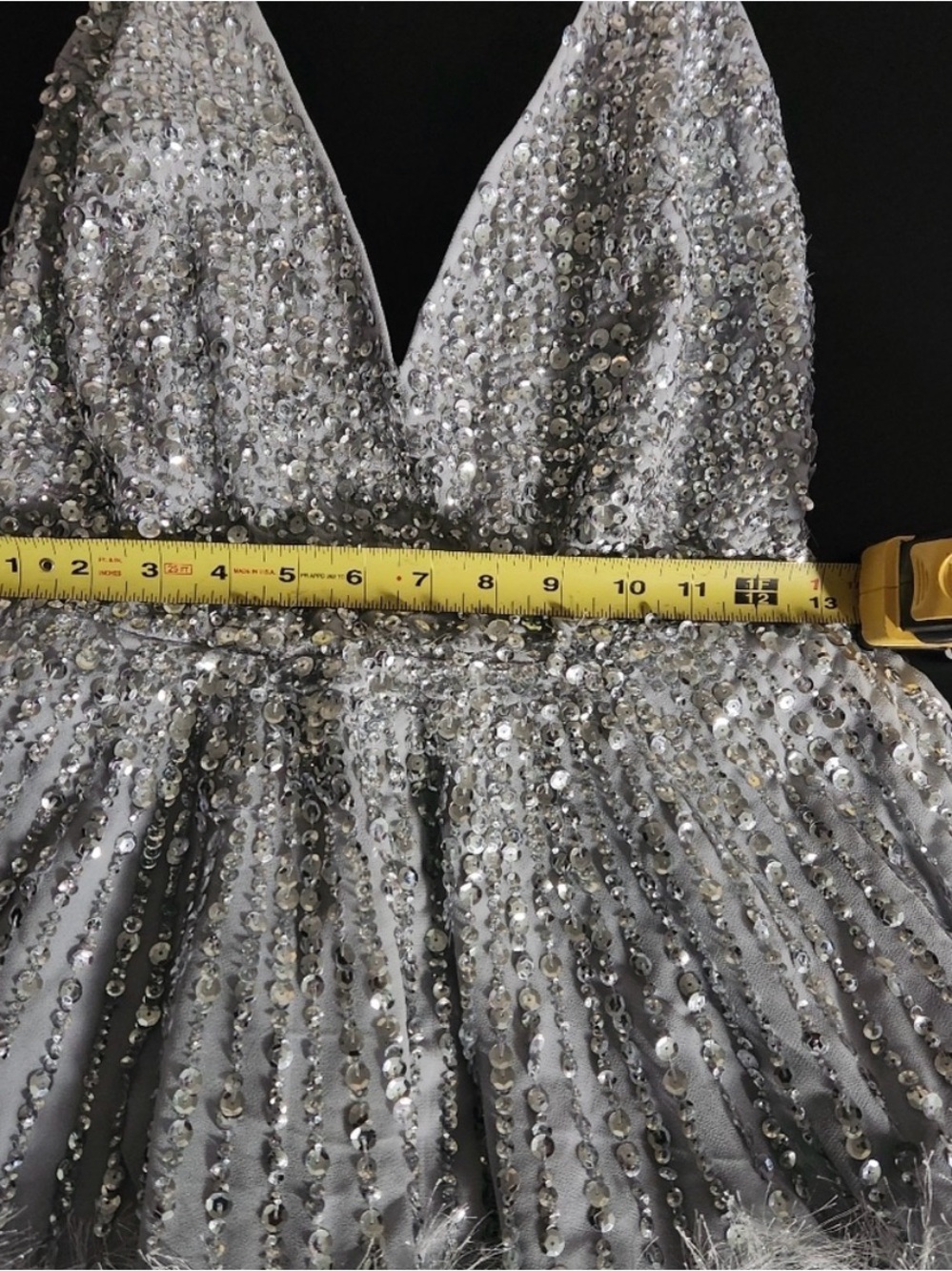 NWT ASOS Size 4 US Sequin Cami Mini Dress with Faux Feather Hem in Ice Blue - Picture 6 of 6